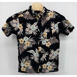 George Hawaiian Shirt Men's Size M Relaxed Fit Black Floral Tropical Aloha